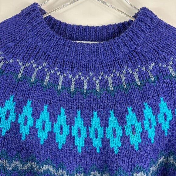 Vintage Nomadic Traders women sweater M purple print Wool hippie Gorpcore aztec - Picture 5 of 12
